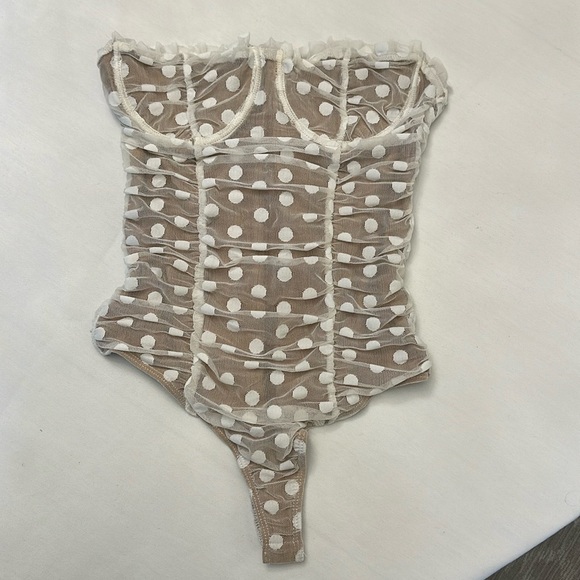 White Polka Dot Strapless Bodysuit - Picture 1 of 4